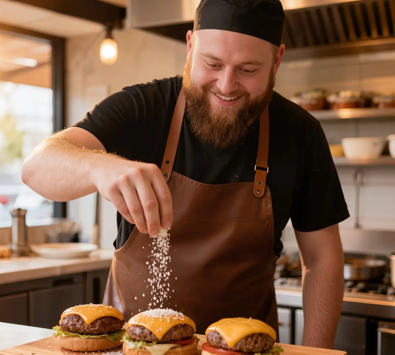Küchenchef Jonas Brenner würzt frische Smashburger